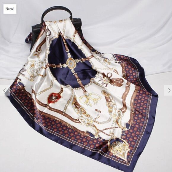 Vintage Elegant Geometric Patterned Feel Like Silk Scarf - Picture 1 of 5